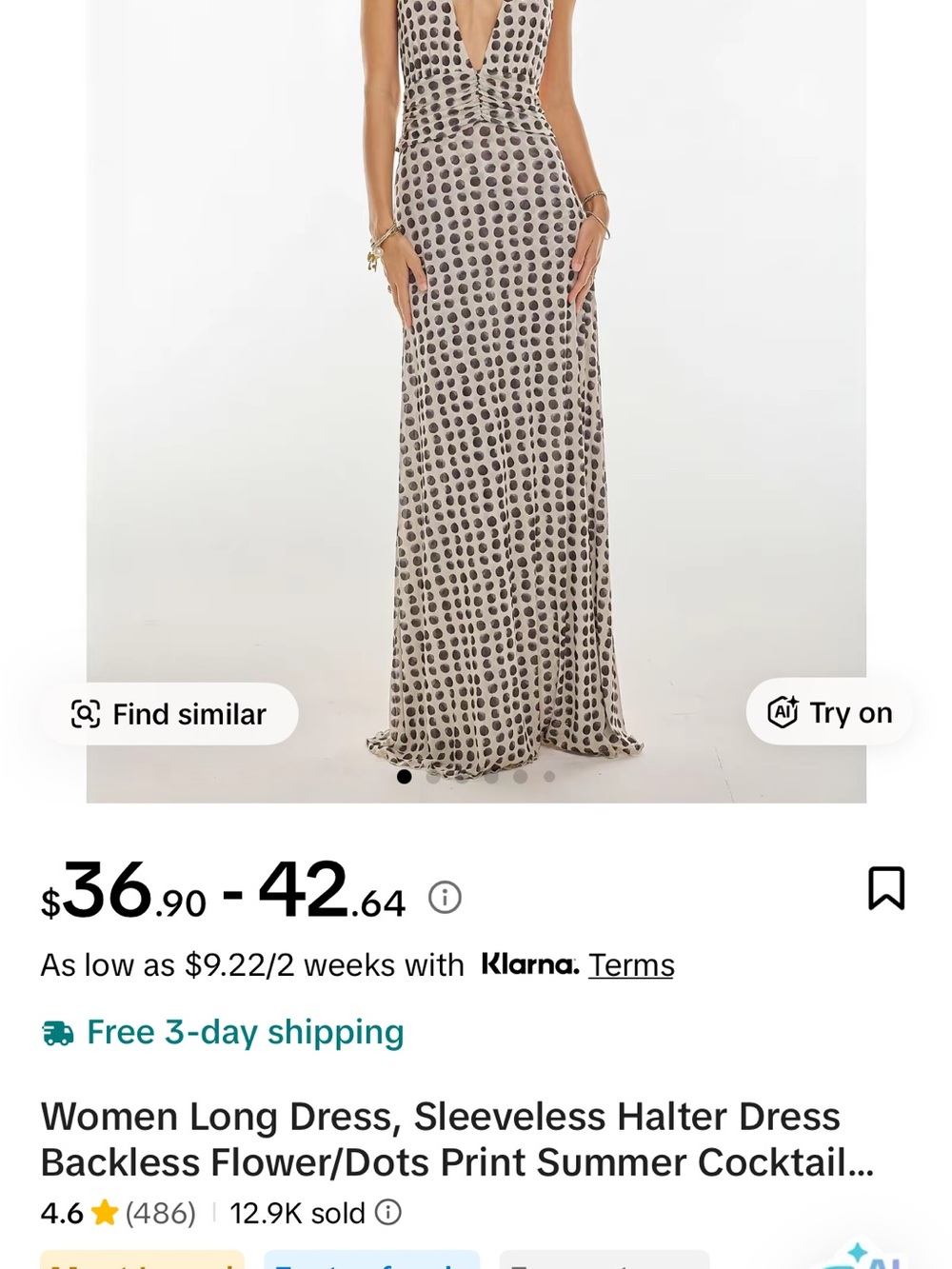 Women's Backless Halter Dress in Charcoal Dot Print